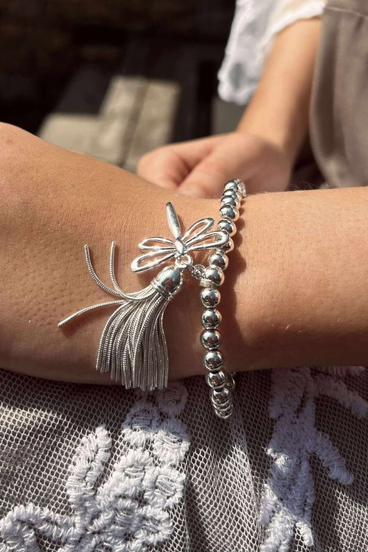 Laundry B Free Spirit Stretch Stacker Bracelet Dragonfly & Tassel Silver /4 